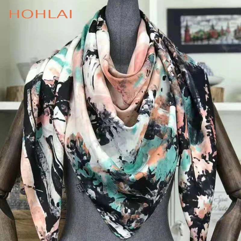 Роскошный брендовый шелковый шарф 130 см женские квадратные шарфы с цветочным