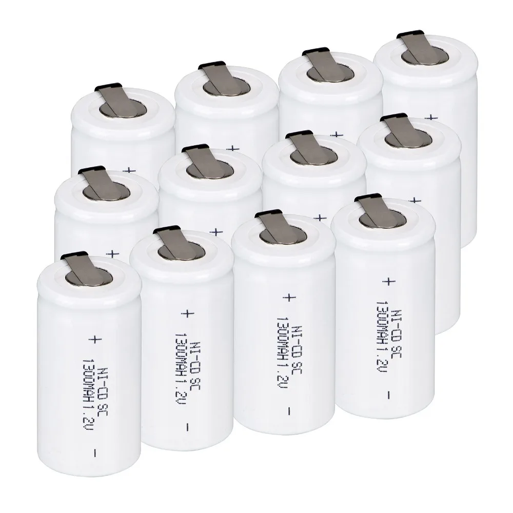 12x NiCd 1 2 V 1300mah аккумуляторная батарея Sub C SC Ni-Cd Ni Cd батареи с Tap-Белый-доставка США |