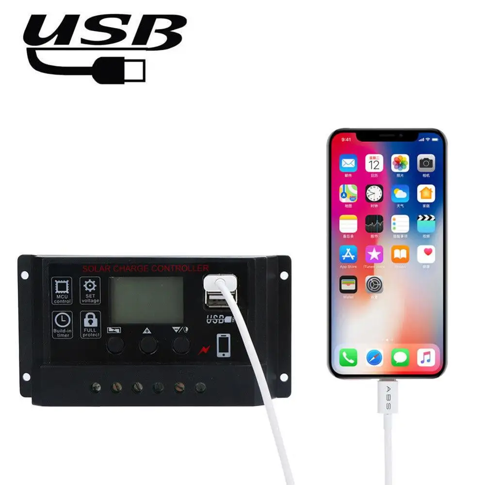 40A 12V 24V ШИМ с ЖК контроллером заряда Авто Солнечный двойной USB 5V Выход солнечная