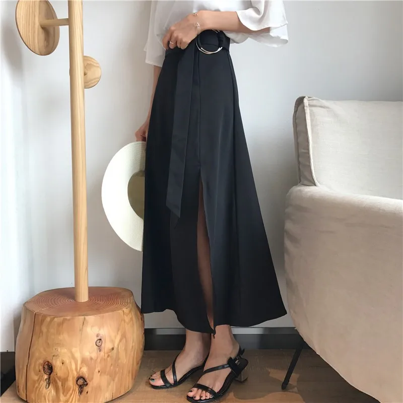 Женская длинная Плиссированная юбка с высокой талией и поясом спереди