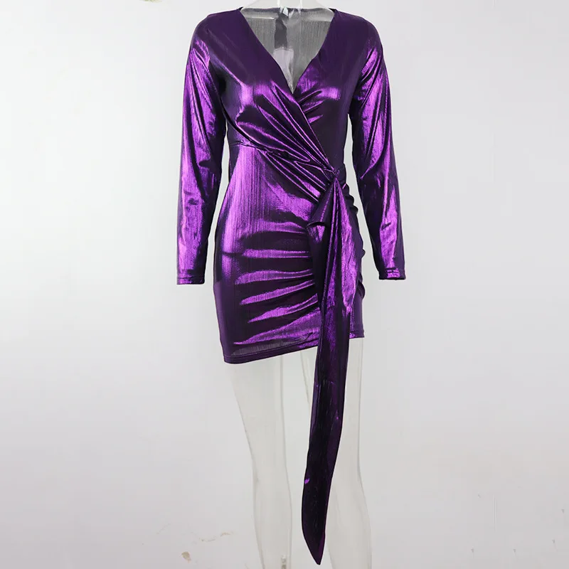Women Deep V-Neck Bandage Dresses Bodycon Long Sleeve Evening Party Club Short Dress
