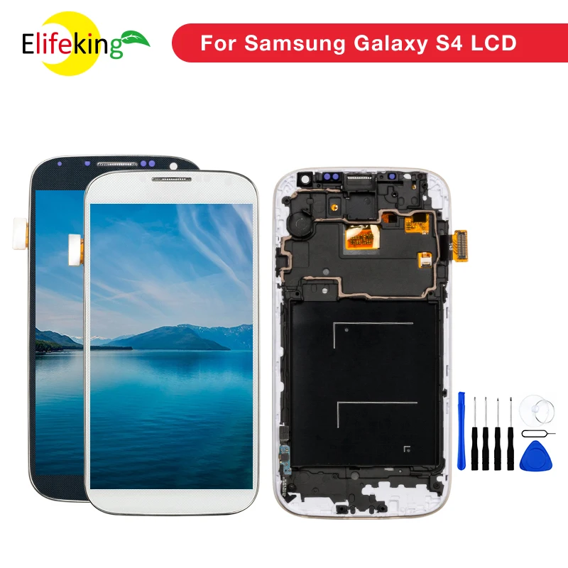 ЖК дисплей i545 I9500 i9505 для SAMSUNG Galaxy S4 с сенсорным экраном и дигитайзером рамкой