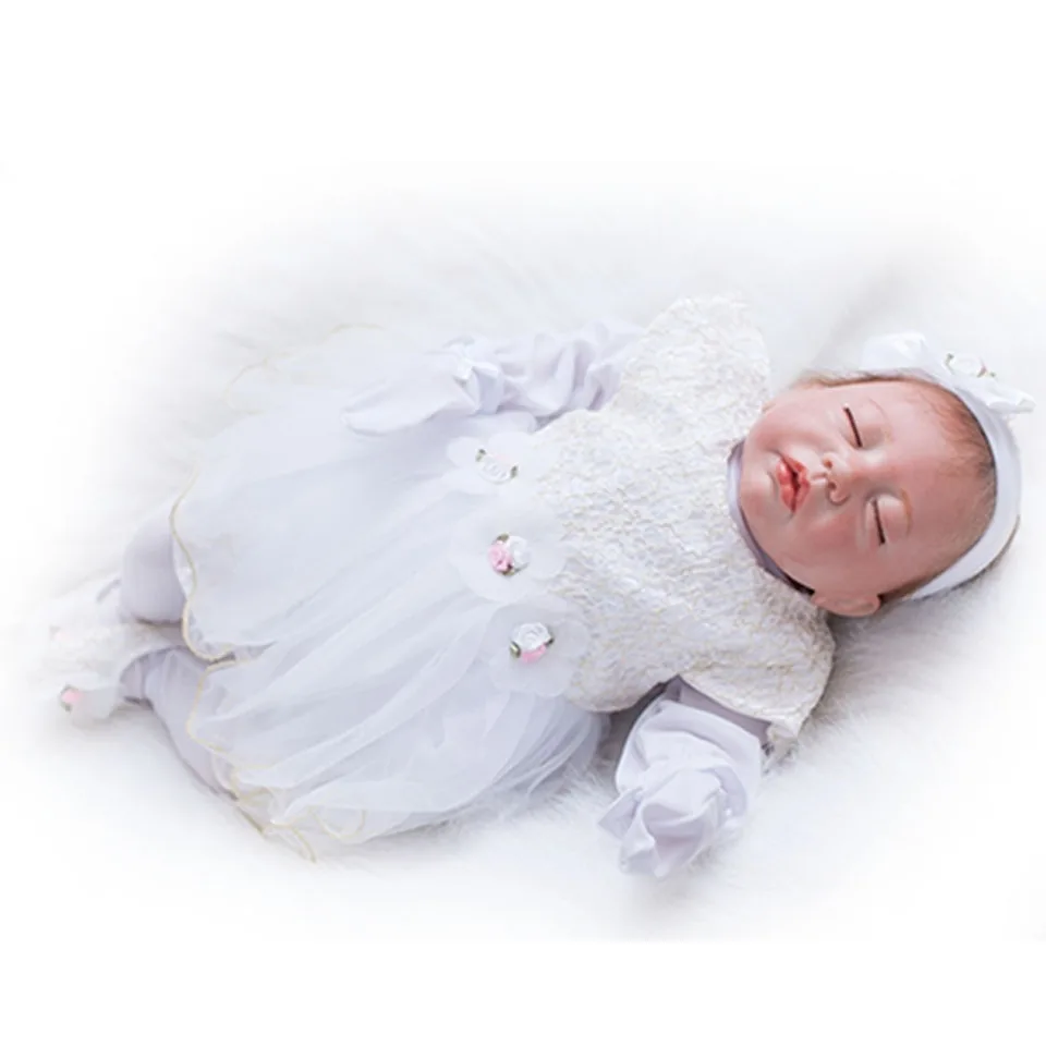 Реалистичные куклы Reborn Baby, 20 дюймов, 50 см, мягкие силиконовые детские куклы, выглядят по-настоящему спящими, Bebe Alive, одежда для девочек, белое платье, комплекты