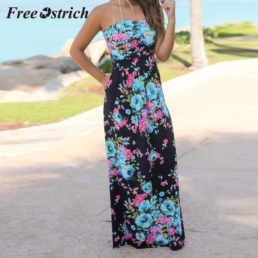 Женское длинное платье с открытыми плечами Free Ostrich летнее макси цветочным