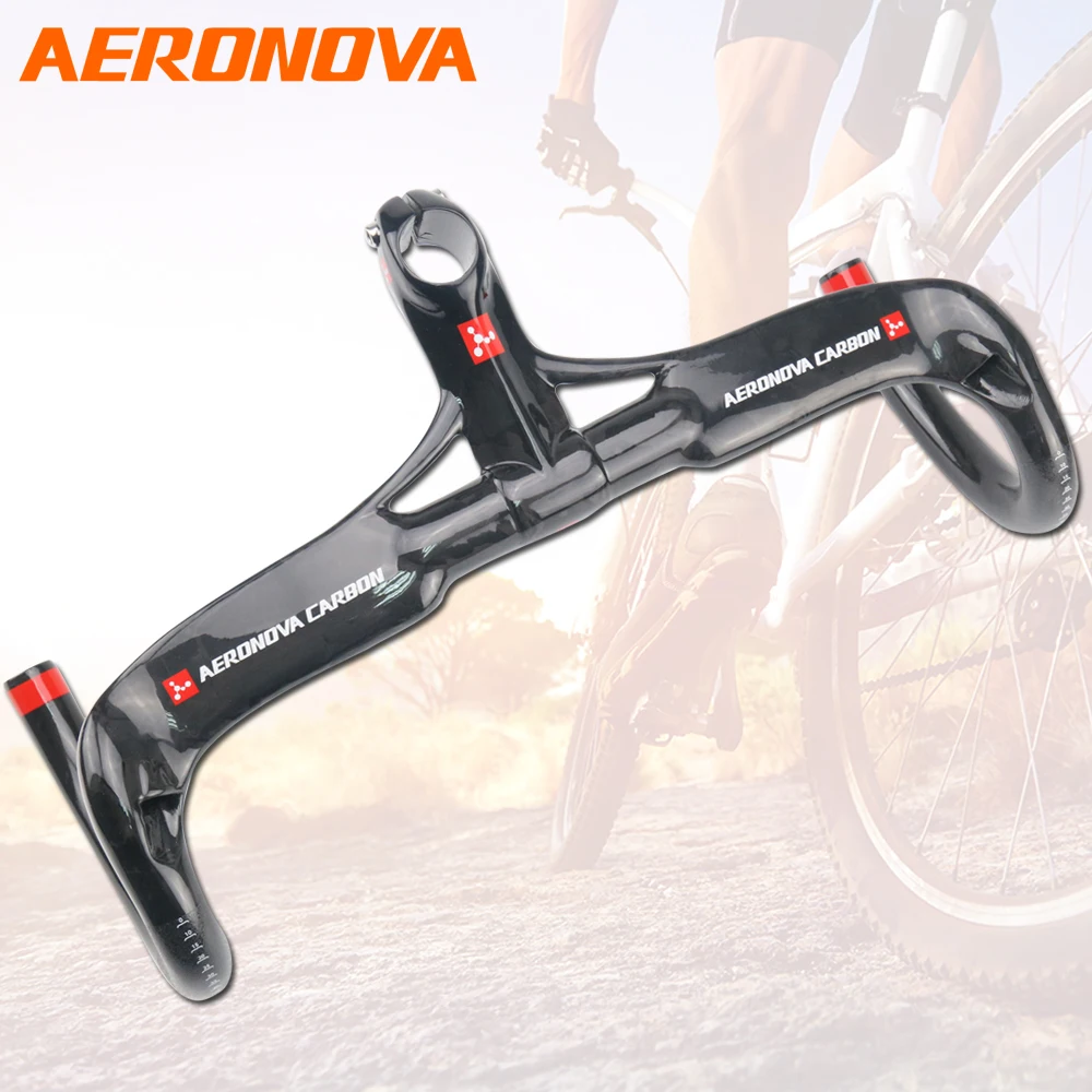 

AERONOVA Bicycle Handlebar Carbon Fiber Road Handlebars Integrated Handle Bars With Stem 28.6mm UD Glossy Ultralight for Cycling