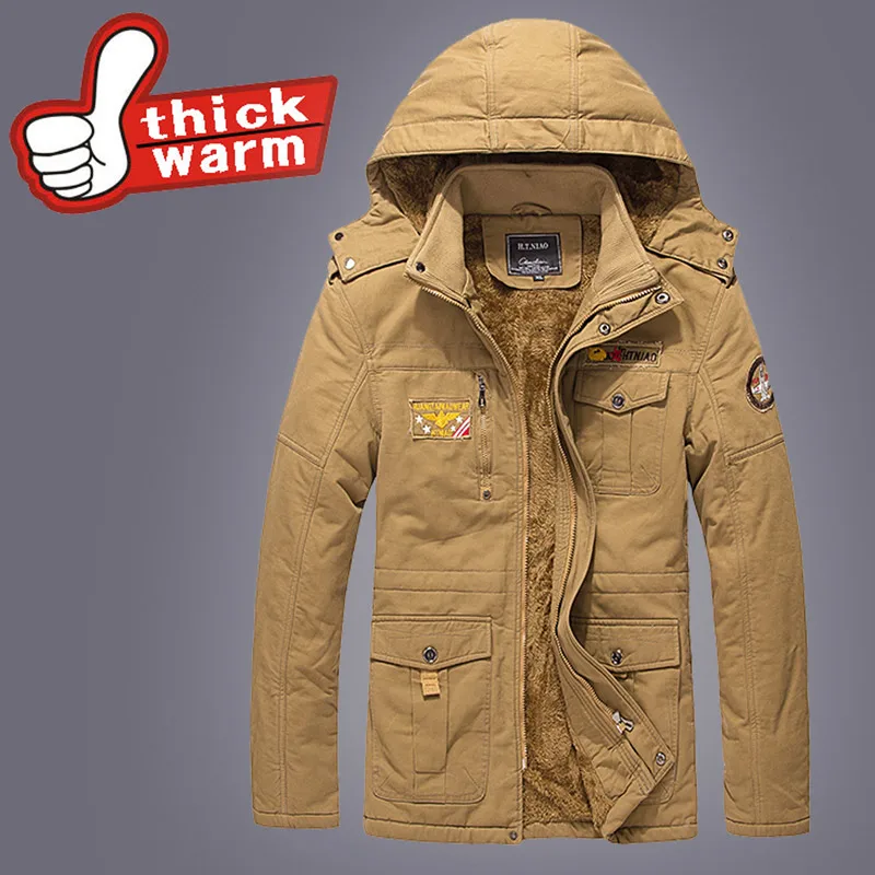Зимние для мужчин подпушка мужские парки повседневное Военная Униформа бомбер