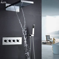 hm 22waterfall rain shower sets faucet hand shower sus304 luxury 4 function spa waterfall massage bathroom fixture shower set