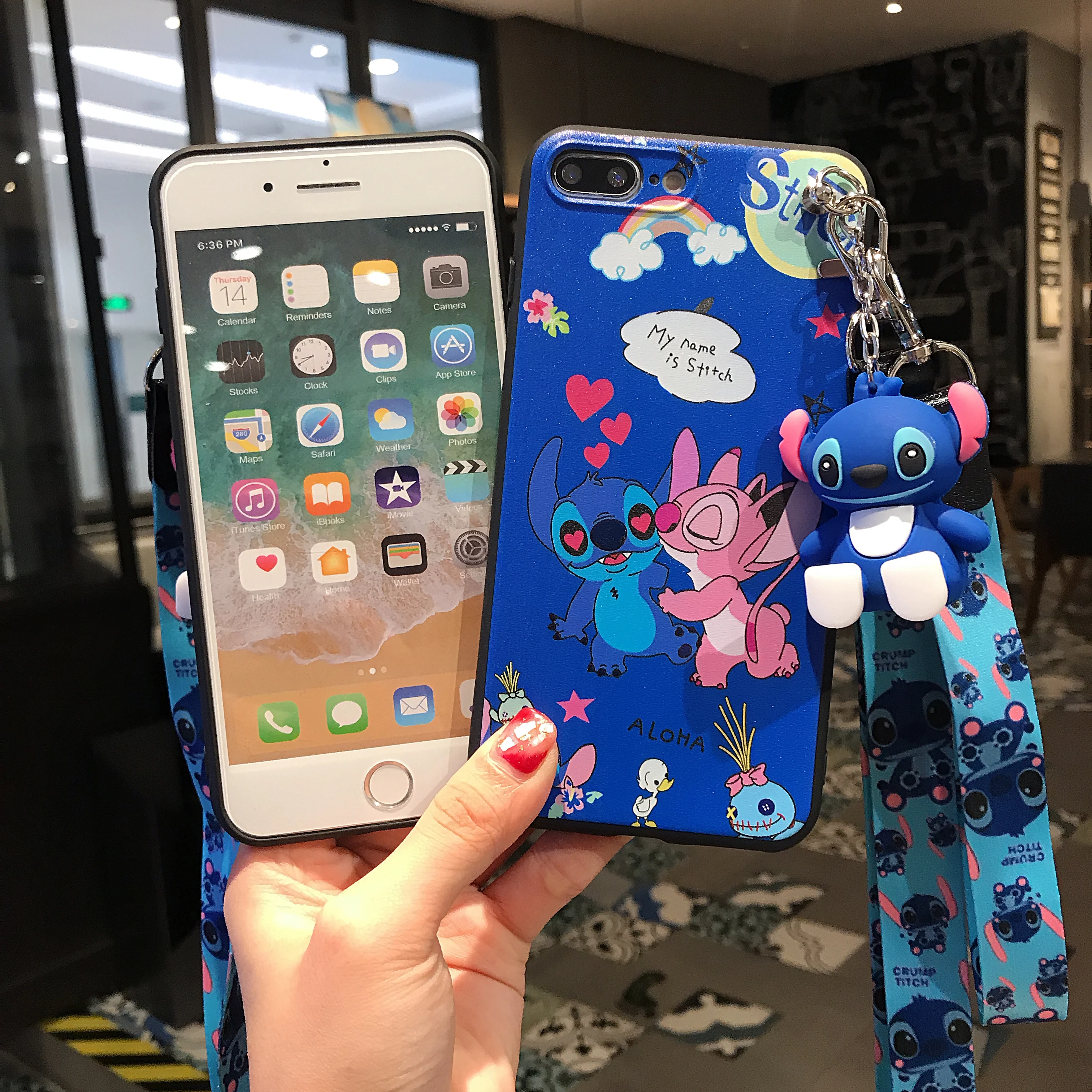 Мультфильм стежка Кукла кронштейн чехол для телефона веревка костюм iPhone 6 6s 7 8 Plus X