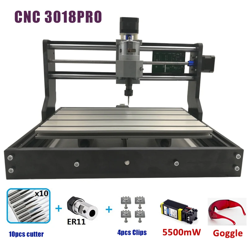 Add 5500mW Laser CNC 3018 PRO лазерный гравер древесины ЧПУ маршрутизатор машина GRBL ER11 Хобби DIY гравировальный станок для дерева PCB ПВХ Мини CNC3018 гравер - Цвет: Add 5500mW Laser