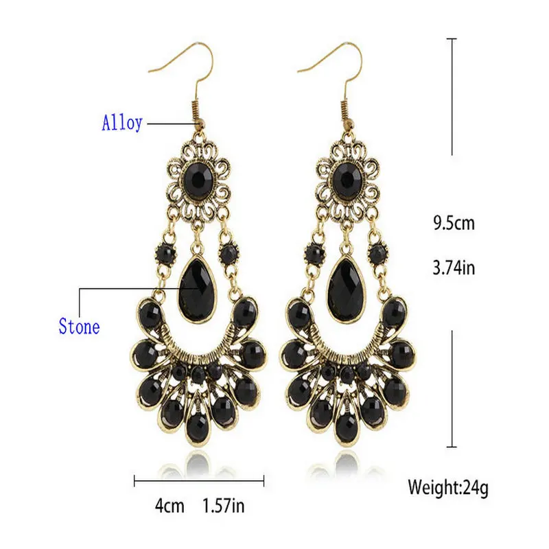 Женские серьги с кисточками в виде цветов большие Винтажные камнями|earrings