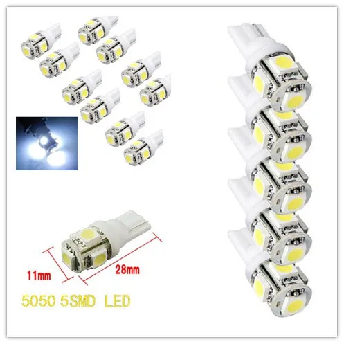 10 шт. T10 5-SMD 5050 Xenon светодиодный светильник лампы 192 168 194 W5W 2825 158 белый автомобильный
