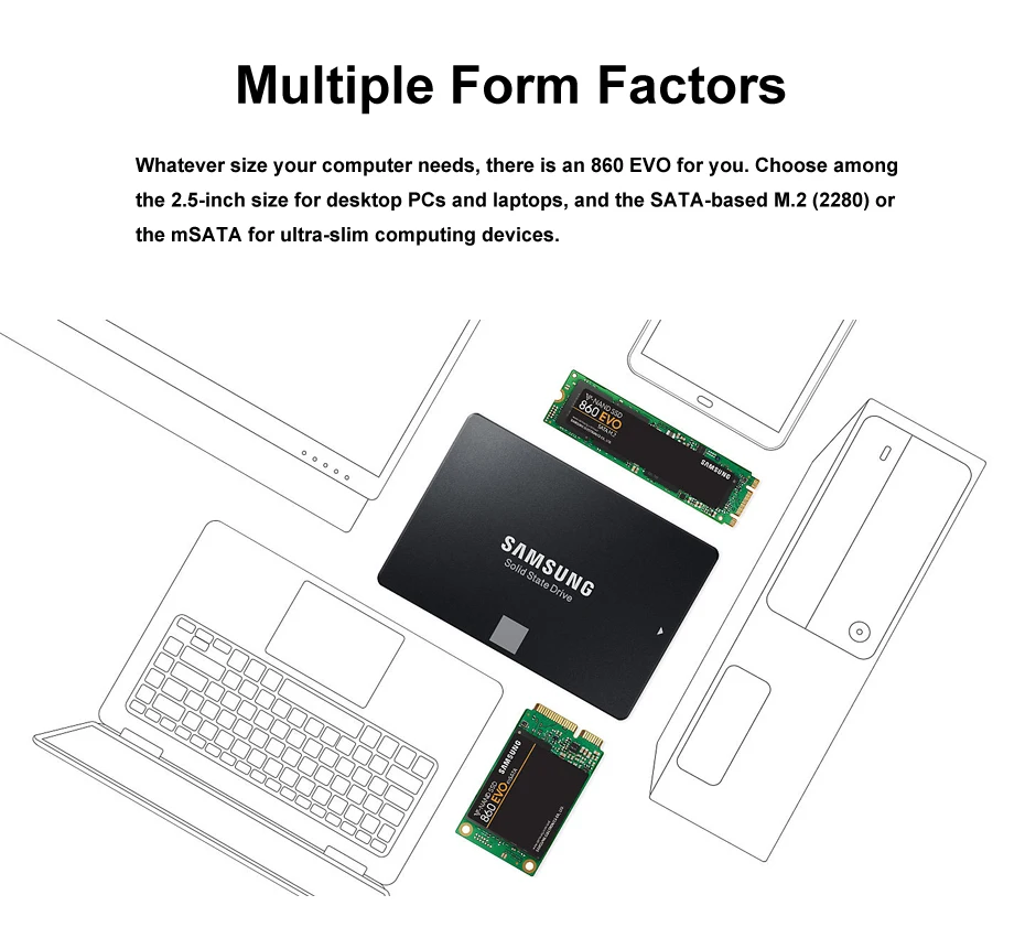 SAMSUNG Msata 860 EVO 250g 500g 1 ТБ Внутренний твердотельный накопитель(SSD) 500 Гб для настольного компьютера ноутбука MLC disco duro interno