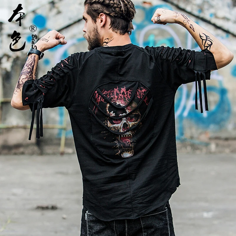 Мужская свободная футболка BBOY летняя уличная одежда в стиле хип хоп с черепами и
