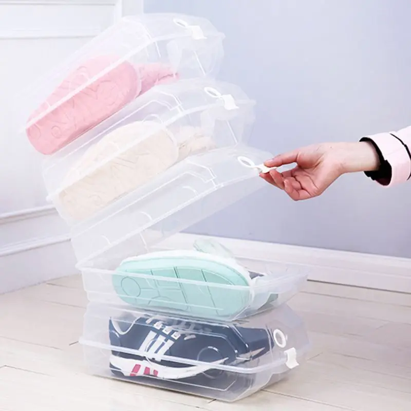 Storage Organizer Transparent Stackable Box Home Green Solid Blue Pink Household Plastic Shoe Shoe Hotel