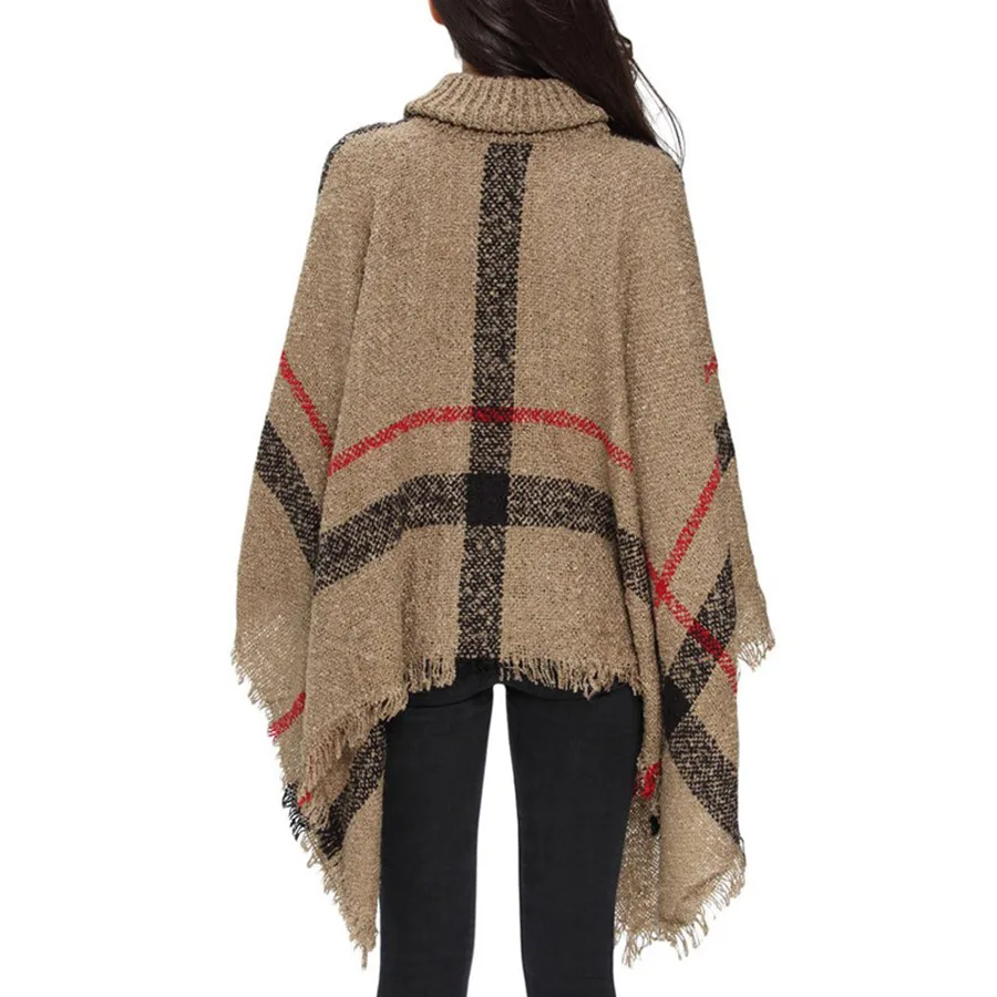 Женское Вязаное пончо LOGAMI длинное с высоким воротником и накидки пуловеры для