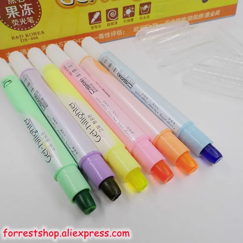 [D& S](6 цветов/партия) милая гелевая текстовый маркер Finecolor paint Marker Crayon Высококачественная школьная канцелярская DS-806