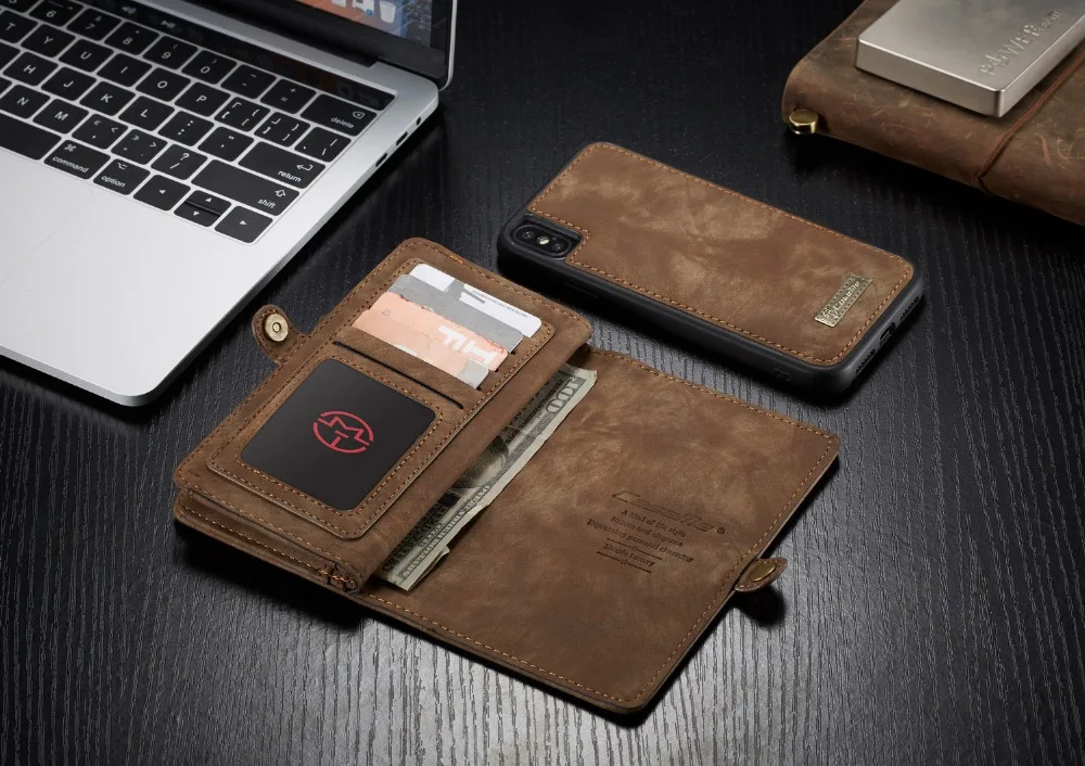 Detachable Magnetic Zipper Leather Card Slots Wallet Cover Case For iphone X XS MAX XR 6 7 8 6S Plus Fur Flip Stand Protect Cape