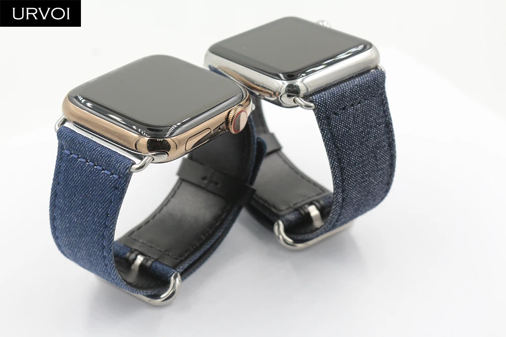 URVOI ремешок для apple watch серии 4/3/2/1 ремешок для наручных часов iwatch, синие джинсы кожаный чехол с ремешком с пряжкой; большие размеры 40-44 мм