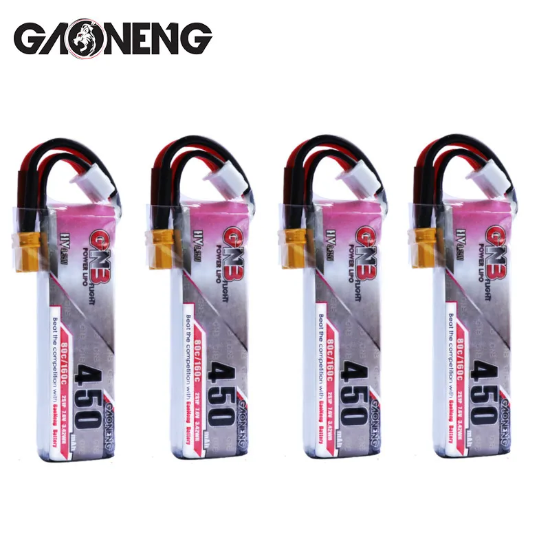 4 шт. Lipo аккумулятор Gaoneng 7 6 В 450 мАч 80C 2S HV 35 в разъем XT30 для iFlight CineBee Betafpv закрытый
