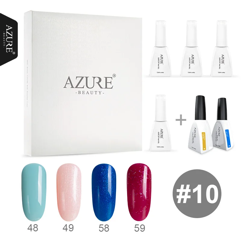 Azure beauty, 6 шт./лот, Гель-лак для ногтей, модный цвет, замачиваемый, лак для ногтей, долговечный УФ-Гель-лак, основа и верхнее покрытие, гель с коробкой - Цвет: Set 10