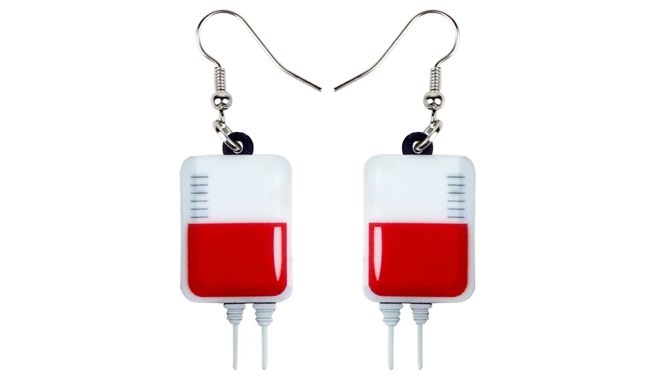 Bonsny Acrylic Halloween Novelty Blood Plasma Bag Earrings Drop Dangle Novelty Cute Jewelry For Women Girls Teens Party Bijoux