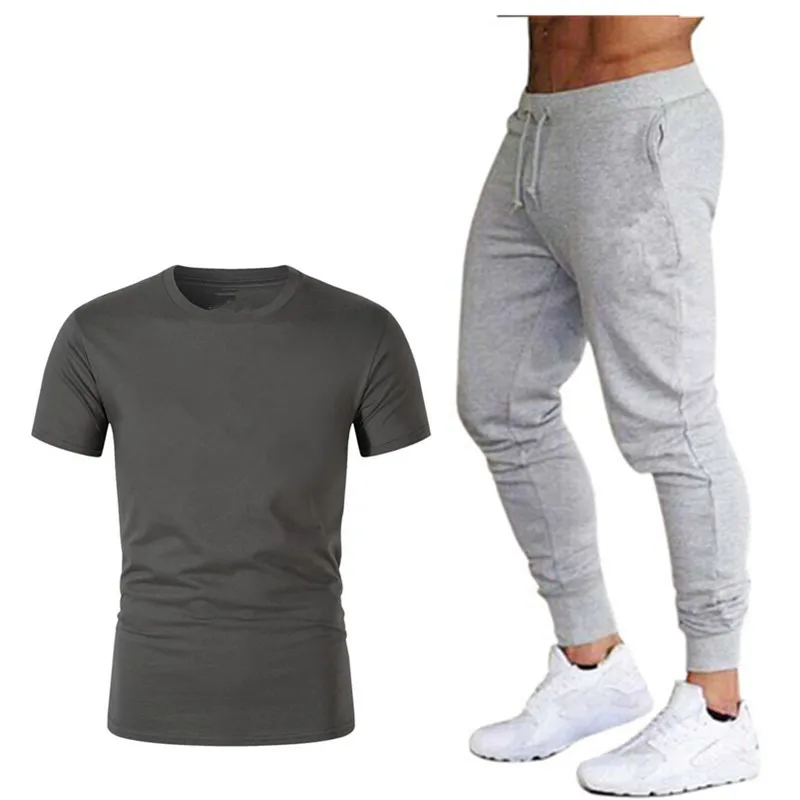 New Men's Sport Suits Running Jogger pants+T Shirts Men Sports Joggers Training Suit brand Gym Fitness Tracksuits Set streetwear | Мужская