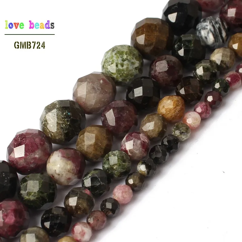 

AAA Natural Faceted Colorful Tourmaline Round Loose Beads for Jewelry Making 15inche/strand Diy Bracelet Necklace