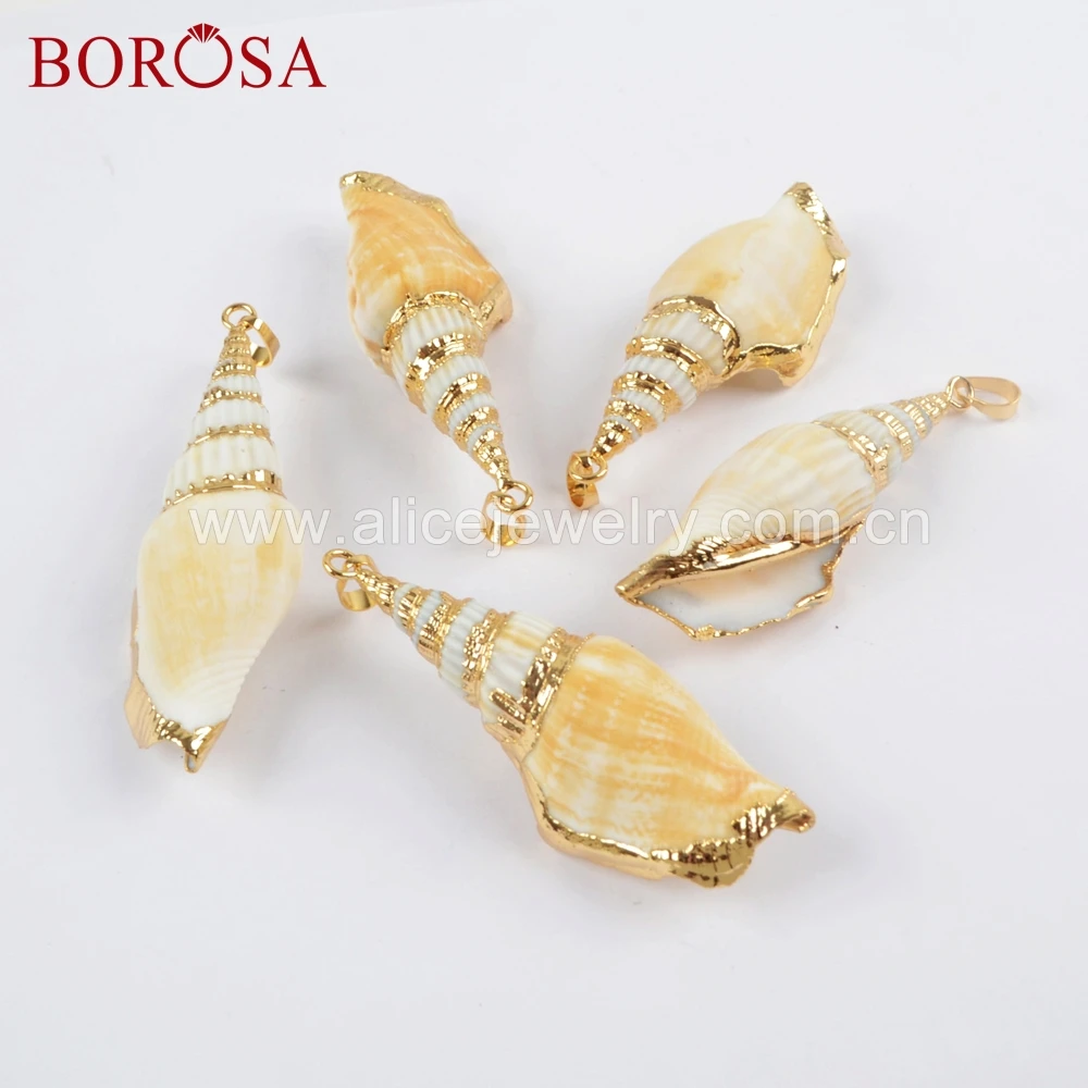 Оптовая продажа 10 шт. подвеска BOROSA из ракушек натурального цвета украшенная