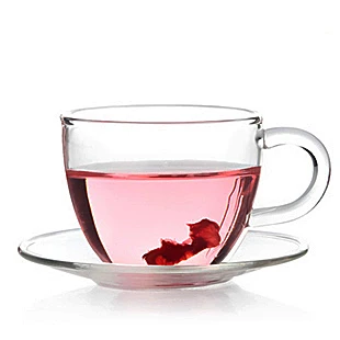 

6set/lot Glass Tea Cup and Saucers Set MLG 0137