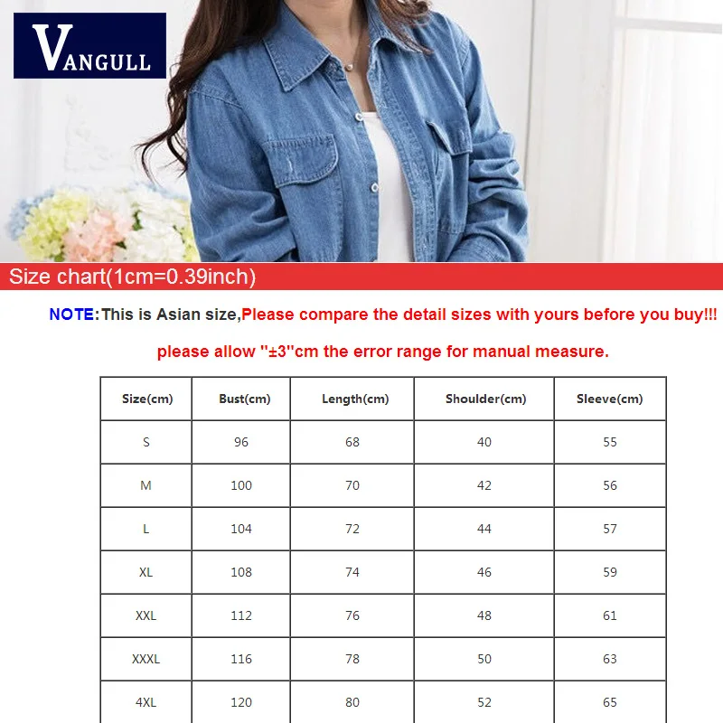 Vangull плюс размер 4XL женские джинсовые куртки новые осенние однотонные рубашки BF Стиль карманы осенние женские тонкие длинные джинсовые пальто