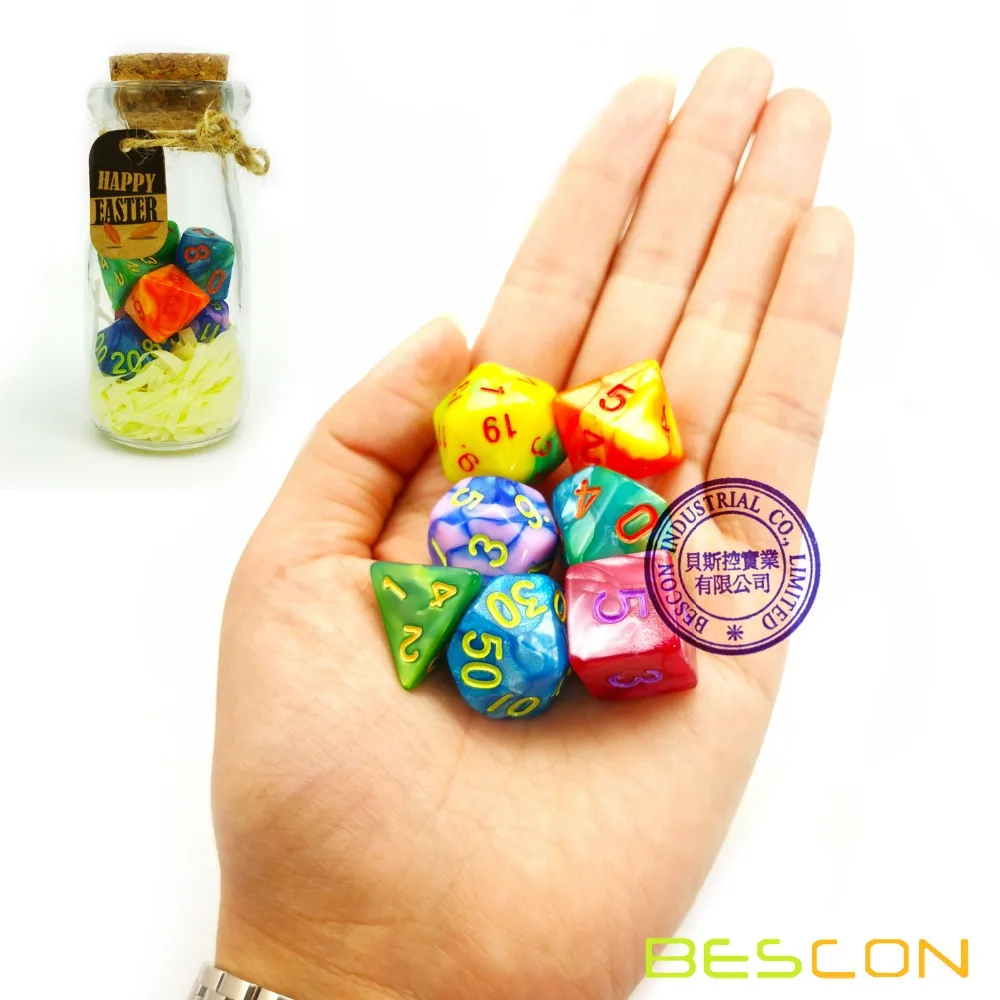 Пасхальные кости Bescon многогранные 7 шт. набор для ролевых игр в стеклянной банке