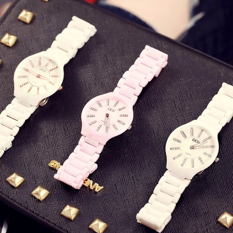 GEDI керамические часы женские роскошные брендовые Rhinestone Платье кварцевые модные