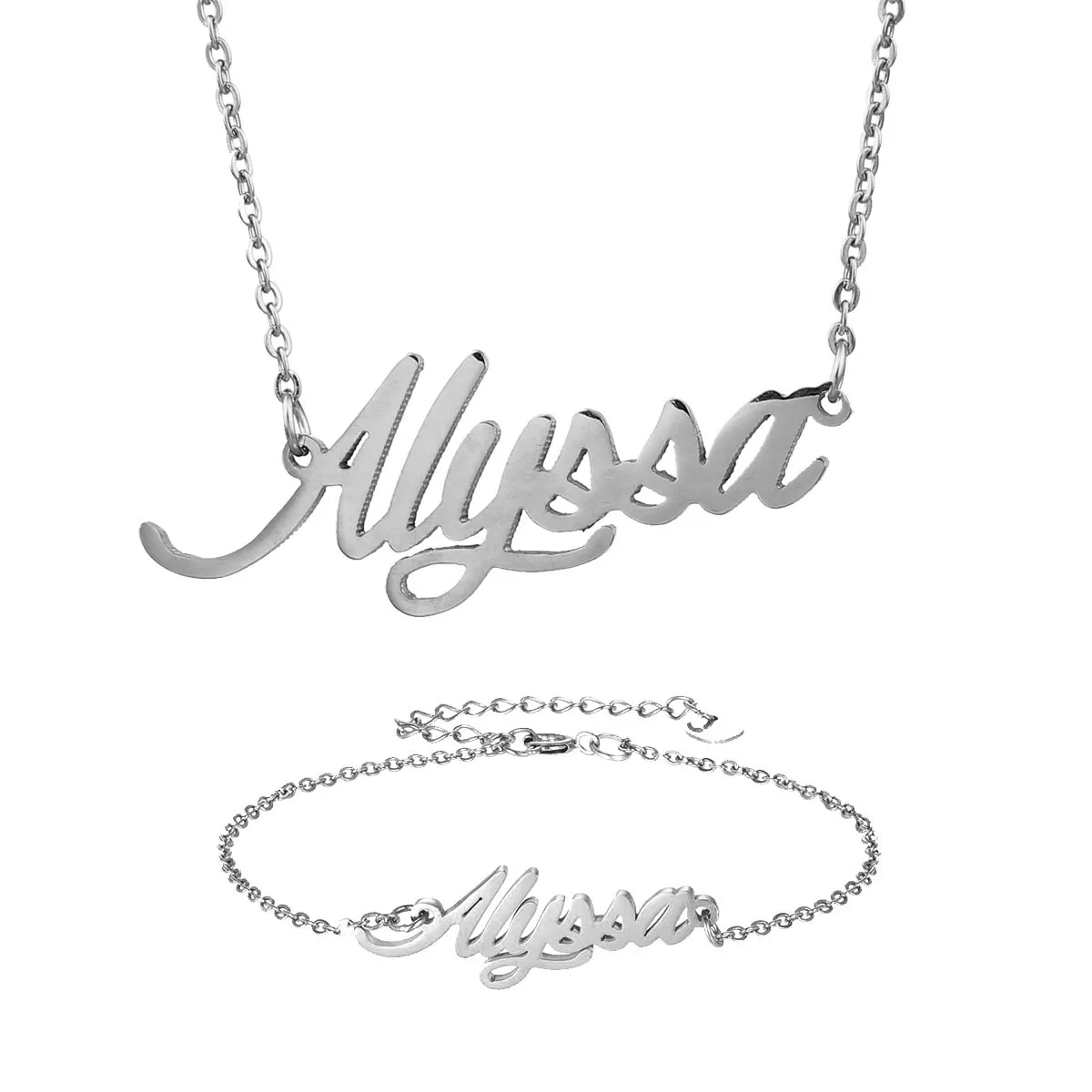 Модное ожерелье из нержавеющей стали + браслет набор &quotАлисса&quot с надписью