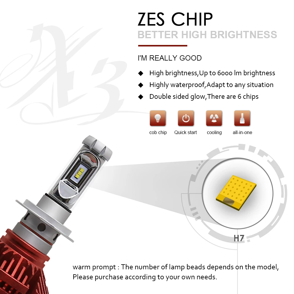 EURS (TM) 2 шт. X3 9005 HB3 9006 HB4 H11 H4 H7 Led H1 авто фары 50 Вт 6000LM колба для мотоцикла все в одном