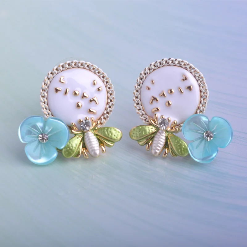 Blucome Новое Прибытие Shell & Цветы и Пчелы Серьги Позолоченные Feminino Уха Пирсинг Aretes