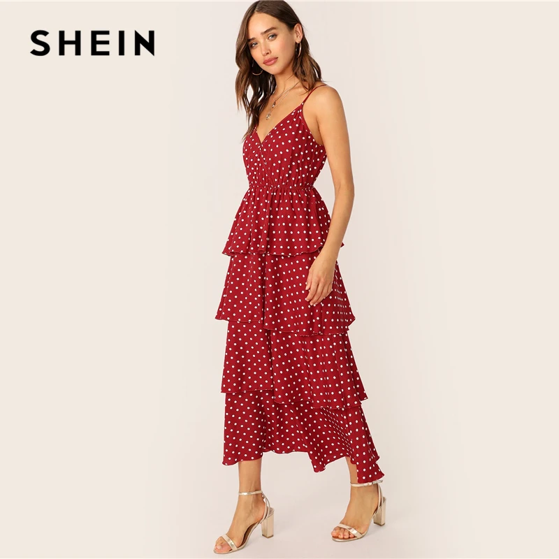 SHEIN Платье На Бретелях С Многослойными Оборками Женское Платье С Рюшами Летние Длинные Платья