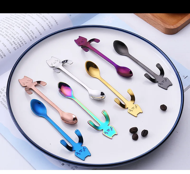 4 шт. из нержавеющей стали мини кошка котенок ложки для кофе чай десерт напиток