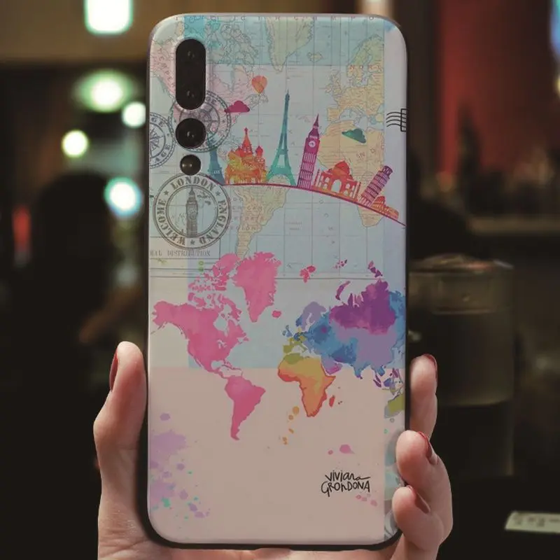 MaiYaCa, розовая карта мира, черный мягкий чехол для телефона iPhone 7, 8, Xr, XS Max, чехол для huawei P9, P10, P20, P20pro, honor 9, 10, V9, V10 - Цвет: A15