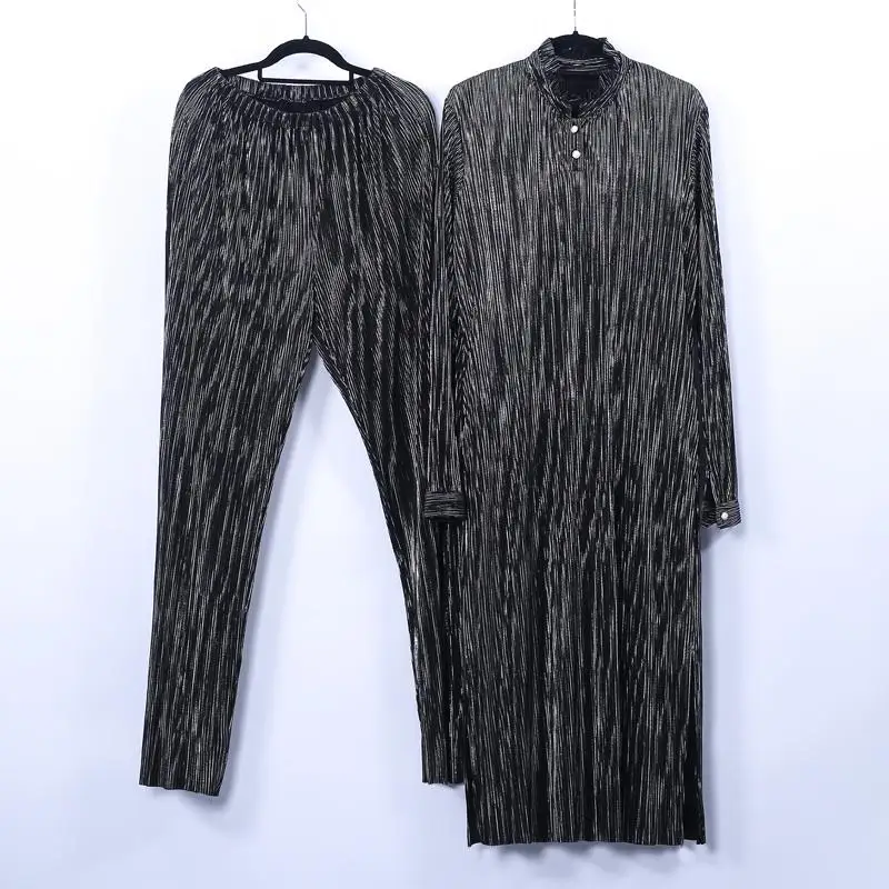 Комплект из двух предметов женский плиссированный Топ с длинным рукавом и брюки