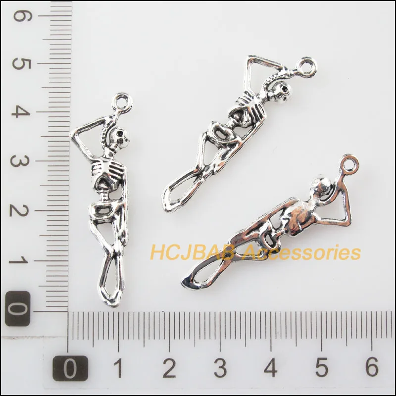 Модные 12 шт. Тибетский серебристый цвет Хэллоуин Подвески черепа 12x43mm|Шармы| |
