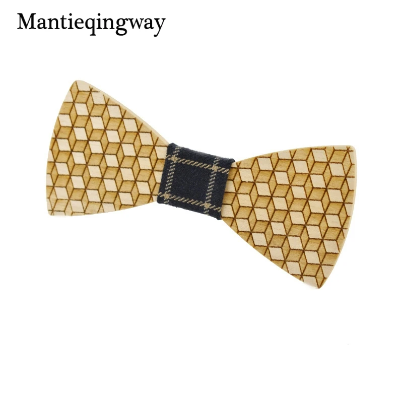 Mantieqingway Высококачественная деревянная клетчатая галстук-бабочка полосатый для