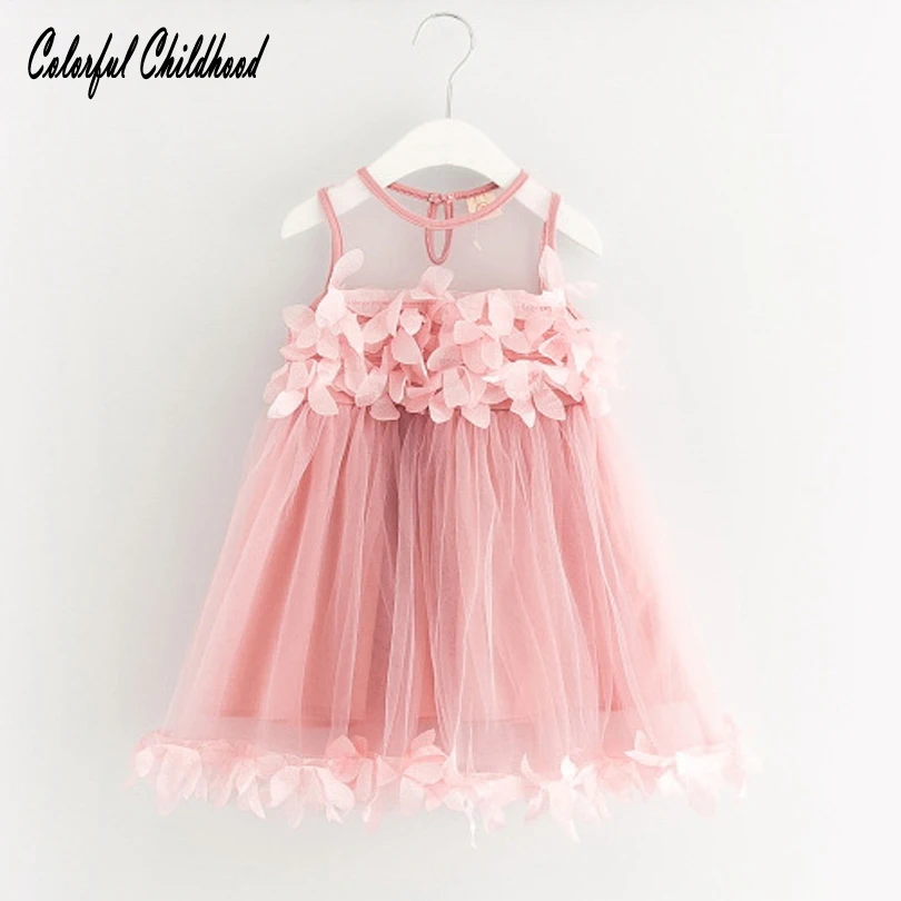 

Милое платье принцессы для девочек, Сетчатое дизайнерское платье-жилет с лепестками, хлопковое детское платье, летняя одежда для малышей
