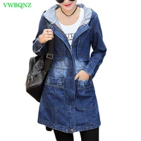 spring autumn new denim jacket women korean loose long jeans jackets womens zipper plus size hooded basic coat jackets 5xl a513