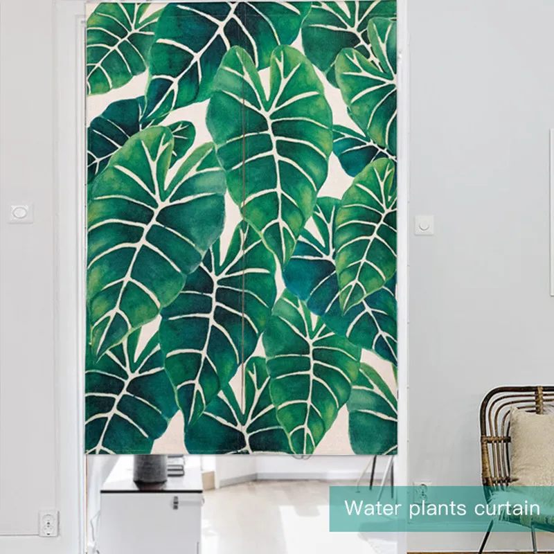 Занавеска на дверь с зелеными листьями растений льняной гобелен домашний декор