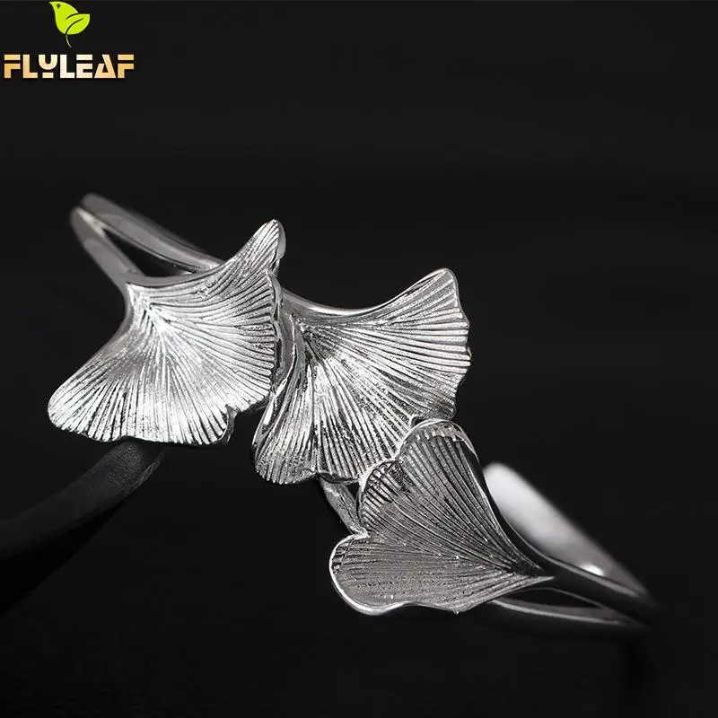 Браслеты-манжеты и обручи с листьями гинкго из серебра 999 пробы | Украшения