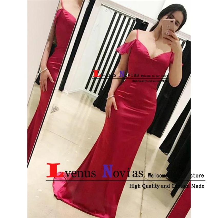 New Arrival Evening Dress Cheap Party Long Sexy Spaghetti Strap Fuchsia Chiffon Mermaid Prom Dresses 2019 Gowns | Свадьбы и