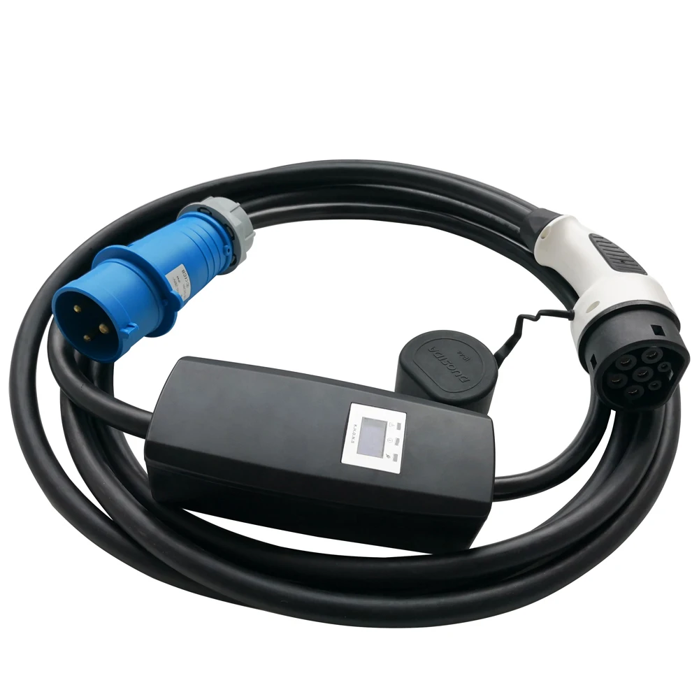 Портативное 32A Type2 EV зарядное устройство IEC62196 с ЖК-дисплеем регулируемое токовое