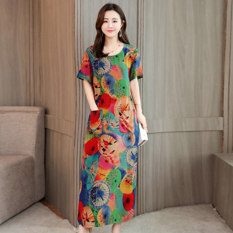 vestido de festa платье женское летнее Модное Новое Женское хлопковое Цветочное платье с круглым вырезом и коротким рукавом размера плюс