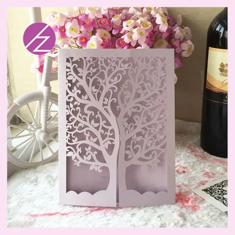 

50pcs/lot very Hot sale Thank you greeting cards unique wedding invitation paper card with tree patternr craft QJ-26