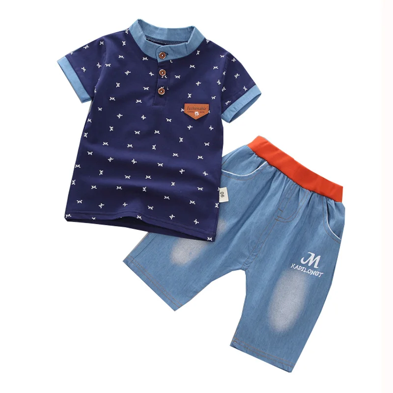 

2 шт., хлопковая футболка с коротким рукавом и джинсовые шорты